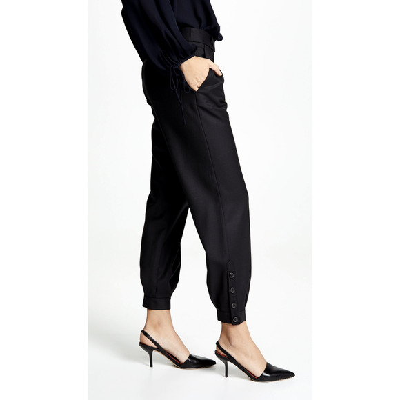 Nili Lotan 2 Bertina Slouchy Black Silky Pants Pleats High Rise Ankle Buttons - Picture 1 of 10